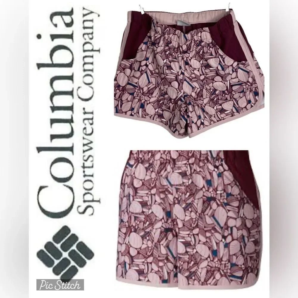 Columbia Wms Sz Sm Pink Maroon Sandy Trail Athletic Running Hiking Shorts